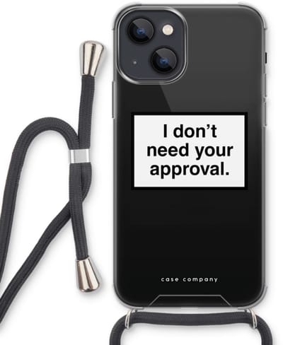 Case Company® - Hoesje met koord geschikt voor iPhone 13 mini hoesje met Koord - Don't need approval - Telefoonhoesje met Zwart Koord - Bescherming aan alle Kanten en Over de Schermrand