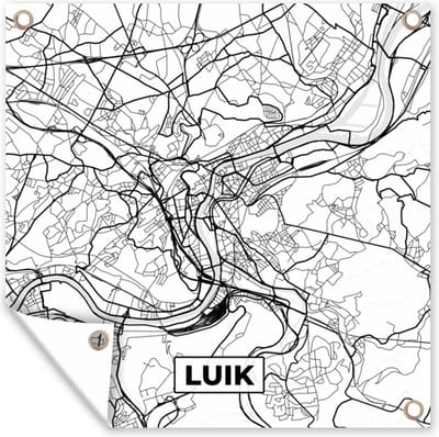 Tuin poster Zwart Wit – België – Plattegrond – Stadskaart – Kaart – Luik - 200x200 cm - Tuindoek