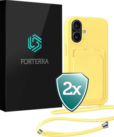 Hoesje Geschikt voor iPhone 16 Pashouder Case Siliconen Hoes Met Koord - Hoes Geschikt voor iPhone 16 Met Telefoonkoord Hoesje Back Cover Met Pasjeshouder - Geel - 2 PACK