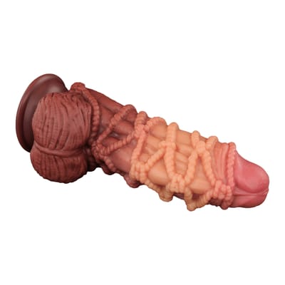 LoveToy - XXL Extreme Dildo met Touw Motief - Lengte 24 cm - Bruin/Nude