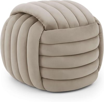 Gevlochten Fluweel Poef - Ottomaanse Zitting Voetenbank - Ontspannen Zitten - Decoratieve Textuur - 53 cm - Stofbeige