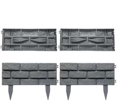 Tuinomheining Set - Steenlook Borderrand - Tuin Decoratie - Gereedschapsvrije Montage - 4 Stuks - Grijs