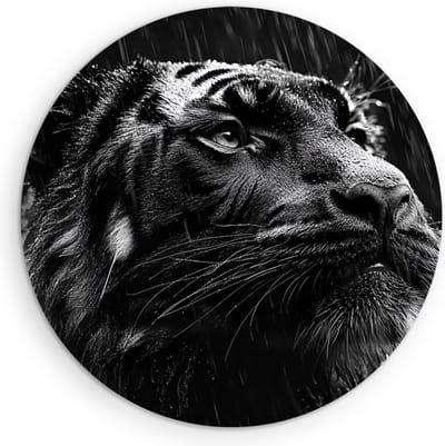 Saammp Muurcirkel Hout - Tijger in de regen - portret - Natuur - Dieren - Ø 90 - Wandcirkel - Wanddecoratie Cirkel - muurdecoratie Woonkamer - Slaapkamer decoratie - Rond Schilderij