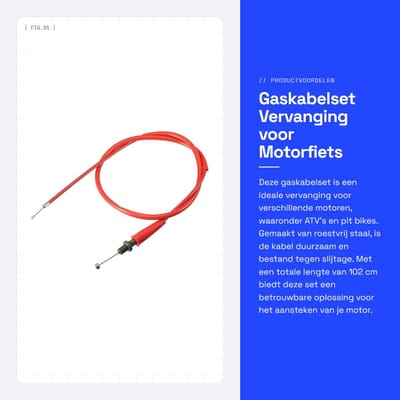 Dailygoods- Gaskabelset Universele Pasvorm - Vervanging Motorfiets - RVS - Duurzaam - 102cm Lengte - Eenvoudig te Installeren - Motorfiets Kabel