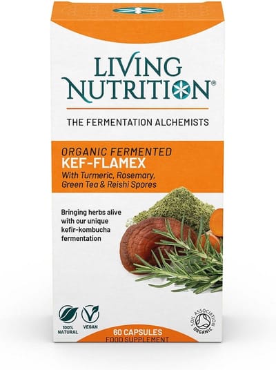 Living Nutrition - Gefermenteerde Reishi Sporen Capsules met Kurkuma, Rozemarijn en Groene thee Fermented Kef-Flamex Bio - 60 caps