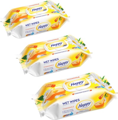 Happy Wet Wipes Camomille Honing 3 x 102 vochtige reliëf doeken PH 5.5 gebalanceerd