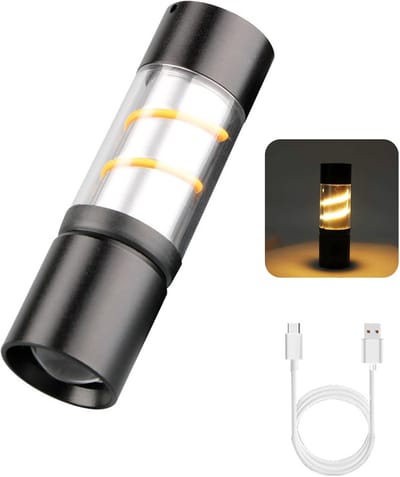 ZVD Compacte oplaadbare led-zaklamp (met COB-zijlicht) – Zoombare zaklamp voor kamperen, reizen, buitenactiviteiten, noodgevallen, wandelen en autoreparaties (Oranje)