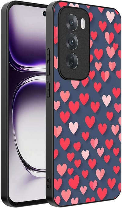 Smartphonica Telefoonhoesje Geschikt voor Oppo Reno 12 met Roze en Rode Hartjes Opdruk - TPU Backcover Case With Rosé and Red Heart Design geschikt voor Oppo Reno 12