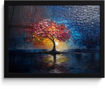 Poster in lijst - Fotolijst 40x30 cm - Posters - Boom - Blauw - Bladeren - Vakken - Posterlijst zwart - Decoratie - Wanddecoratie woonkamer - Muurdecoratie slaapkamer