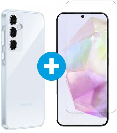 Schokbestendig Hoesje Geschikt voor de Samsung Galaxy A35 - Shockproof Back Cover Transparant - Doorzichtige Case met Gratis 9H Tempered Glass Screen Protector