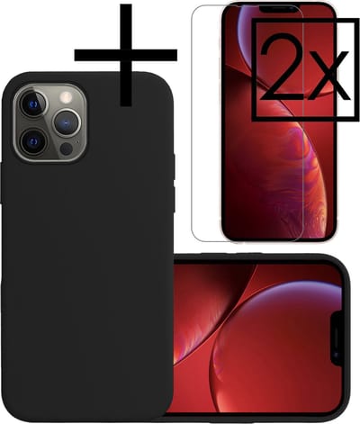 Hoesje - Met 2x Screenprotector - Geschikt voor Apple iPhone 13 Pro - Sterk & Shockproof - Back Cover - Siliconen Case - Telefoon Hoes - Zwart