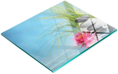 Decoratieve glazen keukensnijplank met spa- en waterleliemotief, 60x52 cm