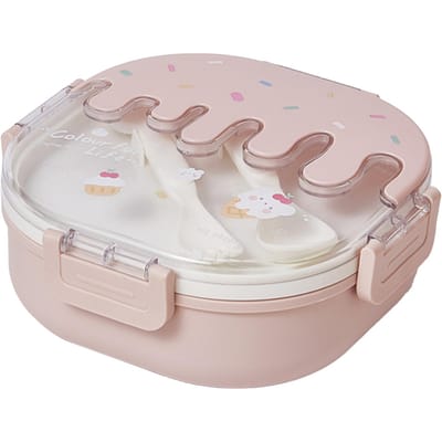 Boîte à lunch Bento pour enfants adultes 3 compartiments plastique mignon récipients à collation pour déjeuner avec Pink