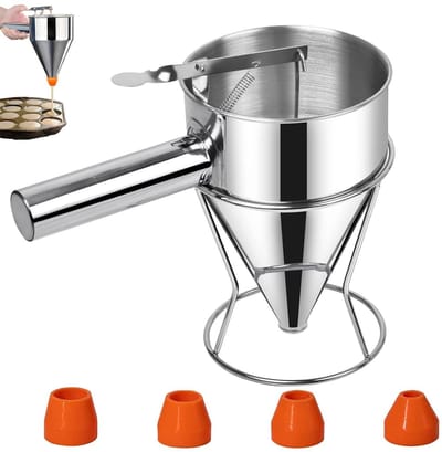 Pannenkoekendeegdispenser - Deegtrechter - Bakken en Portioneren - Met 4 Sproeiers - 600 ml - Zilver