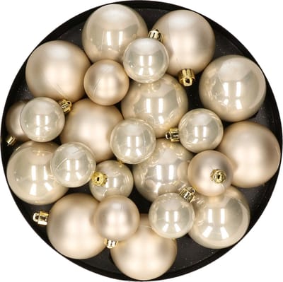Kerstversiering kunststof kerstballen parel/champagne 6-8-10 cm pakket van 22x stuks - Kerstboomversiering