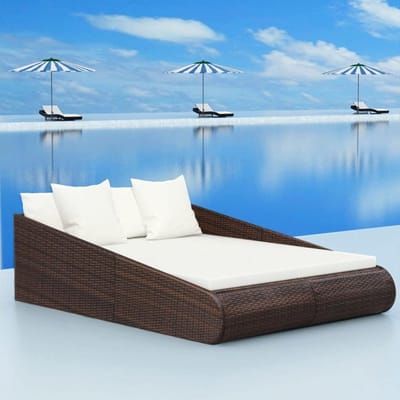 Polyrotan Zonnebed XXL 2-Persoons – 201 x 139 x 58 cm – Dubbel Ligbed met Wasbare Kussens, Verstelbare Rugleuning, Weerbestendig Outdoor Ligbed voor Tuin & Balkon – Bruin – Laura
