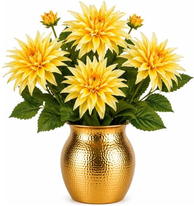 Mica Decorations Kunstbloem Dahlia Artistic - 4x - H74 cm - geel - kunststof - stelen kunstbloemen - boeket - bloemetjes
