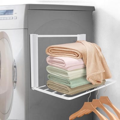 Vouwbare universele houder voor wasmachine en droger met wasrek - Ruimtebesparende oplossing voor boven de wasmachine