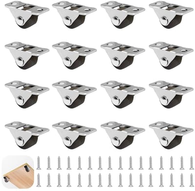 Kleine rubberen meubelwielen met stalen bovenplaat, 16 stuks, 1,2 cm, stille en duurzame loopwielen voor meubels en apparaten met 32 schroeven