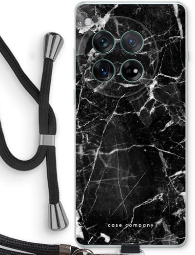 Case Company® - Hoesje met koord geschikt voor OnePlus 12r hoesje met Koord - Zwart Marmer - Telefoonhoesje met Zwart Koord - Bescherming aan alle Kanten en Over de Schermrand