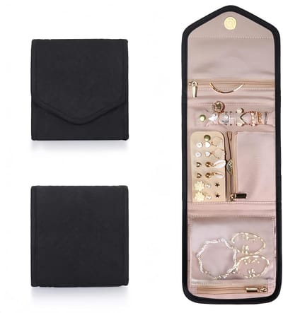 Vouwbare Reis Organizer voor Sieraden, Draagbare Tas voor Oorbellen, Ringen, Kettingen en Armbanden - Perfect Cadeau voor Vrouwen en Meisjes - Zwart