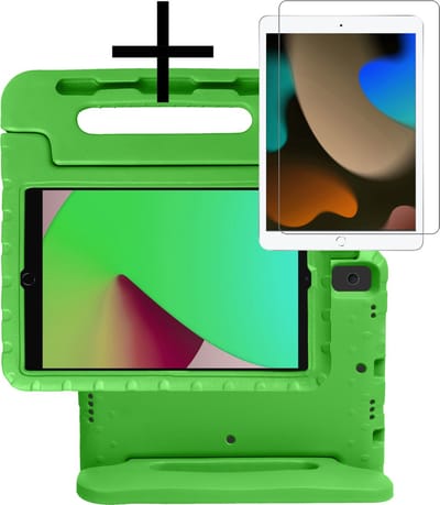 Hoes - Geschikt voor Apple iPad 7 (2019) - 10.2 inch - 7e Generatie - Met Screenprotector - Kinderhoes Shockproof Bumper - Kidsproof Case - Tablet Hoesje - Kinder Cover - Groen