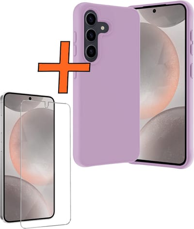 Hoes - Met Screenprotector - Geschikt voor Samsung Galaxy S24 - Sterk & Shockproof - Back Cover - Siliconen Case - Telefoon Hoes - Lila