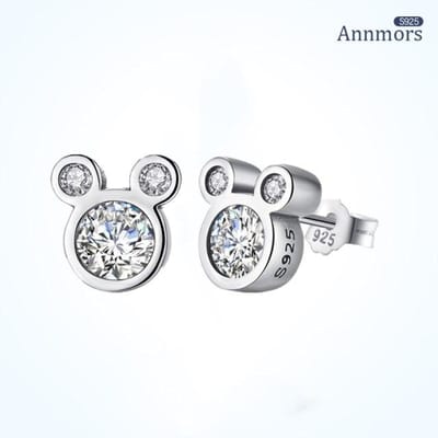 Boucles d'oreilles tendance en argent sterling 925 Zircon argenté Animal Kawaii Dessin animé Souris Piercing Boucles d'oreilles Cadeau Bijou Pour Femmes white