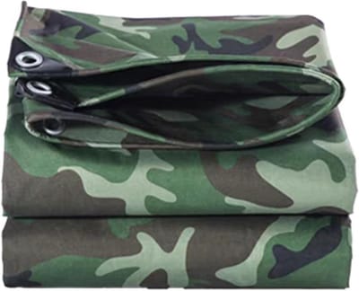 Waterdicht Zeildoek - Heavy Duty Canvas - Bescherming Buiten - Versterkte Doorvoertules - 1x1 Meter - Camouflage Groen