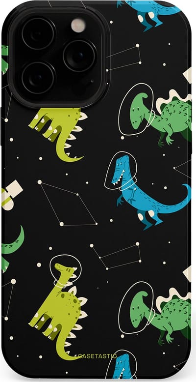 Casetastic hoesje geschikt voor Apple iPhone 13 Pro - MagSafe - Dubbellaagse bescherming - Dino in de sterren - Fashion Case - Zwart Groen