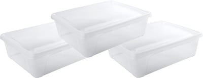 Voorraad/vershoudbakje laag - 3x - 2,5 liter - transparant - kunststof - 24 x 20 x 8 cm - Vershouddoos - Maaltijden bewaren