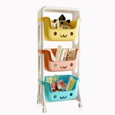 SNJY® Speelgoedkast - Speelgoedkist - Speelgoedmand - 3 Vakken - 25L x 39,5B x 95H cm - Wit