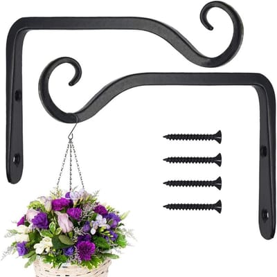 QTTVBTNA 2 Stuks Metalen plantenhaken – Kleine – Muurhaken - Tuin accessoires - Plantenhanger - zwart – Draagvermogen tot 15 kg – Voor Vogelvoeders, Bloempotten, Lantaarns & Windgongen – Binnen & Buiten – Zwart