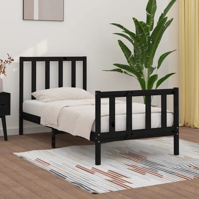 vidaXL - Bedframe - massief - hout - zwart - 75x190 - cm