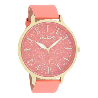 OOZOO Timepieces - Goudkleurige horloge met woestijnbloem/goudkleurige leren band - C10660
