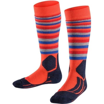 FALKE SK2 Stripes warm dik wol functioneel materiaal skisokken kinderen oranje - maat 23-26