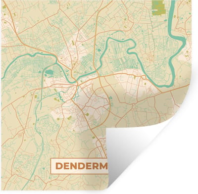 Muurstickers - Sticker Folie - Dendermonde - Plattegrond - Kaart - Vintage - Stadskaart - 100x100 cm - Plakfolie - Muurstickers Kinderkamer - Zelfklevend Behang XXL - Zelfklevend behangpapier - Stickerfolie