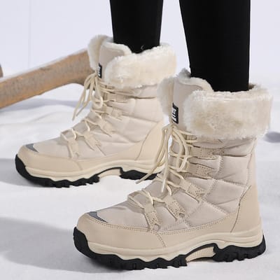 Dames Effen Kleur Platform Sneeuwlaarzen Casual Vetersluiting Plus Fluweel Katoenen Laarzen Comfortabele Bontschoenen Waterdichte Sneeuwlaarzen 36