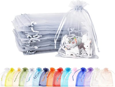 100 stuks grijze organza zakjes met trekkoord, 15 beschikbare kleuren 10 x 15 cm organza geschenkzakken, sieradentassen snoep gaaszakjes voor klein cadeau, gunst gaaszakjes voor Kerstmis,