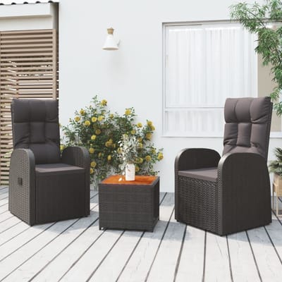 vidaXL - 3-delige - Loungeset - poly - rattan - en - massief - acaciahout - zwart