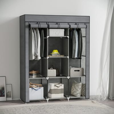REDOM Stoffen Kledingkast - Met Hangroedes En 8 Planken - Modern - Slaapkamer - Stof - Donkergrijs - 125 x 43 x 162,5 cm