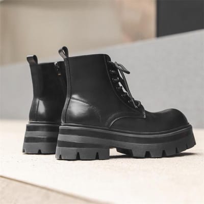Nieuwe Heren Dikke Zool Verhogende Locomotief Lente en Herfst Hoge Schacht Grote Neus Buiten Werkkleding Laarzen 45 black
