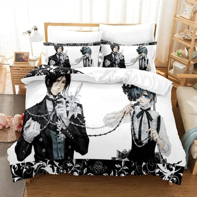 Literie Anime Black Butler Cool Sebastian Ciel Dakimakura Avec Collection de Linge de Lit Housse de Couette Adulte Simple Double Couvre-lit en Microfibre 135X200cm-2pcs