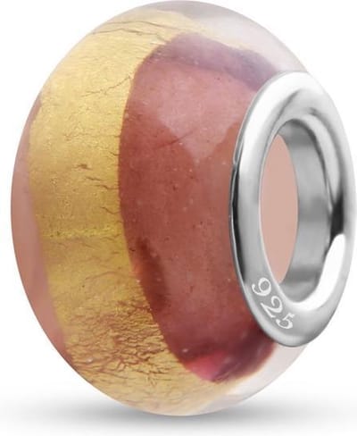 Quiges - 925 - Sterling - zilver - Glazen - Kraal - Bedels - Beads - Donker Roze met Gouden Slinger - Past op alle bekende merken - Armband GZ161