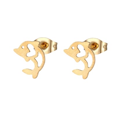 Aramat Jewels | Oorbellen | RVS Dieren Oorbellen Diverse Motieven - Dierenliefhebber Oorstekers | Dolfijn/Goudkleur-8mm | |8mm | Staal | Kinderen, Volwassenen | Verkleurd niet