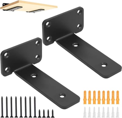 Set van 2 Zwarte Plankdragers voor Wandmontage, Stevige Hoeksteunen, Ideaal voor Zware Lasten en Plankondersteuning