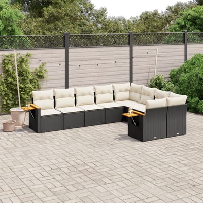 vidaXL - 9-delige - Loungeset - met - kussens - poly - rattan - zwart