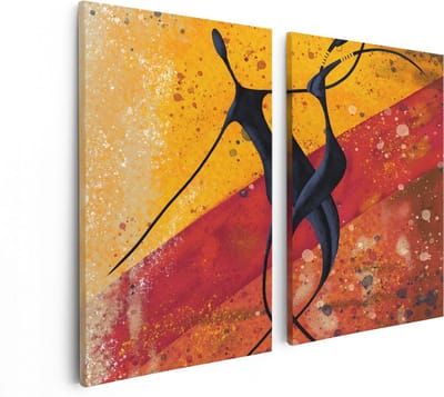 Artaza Canvas Schilderij Tweeluik Abstracte Kunst - Dansend Afrikaans Paar - 80x60 - Foto Op Canvas - Canvas Print