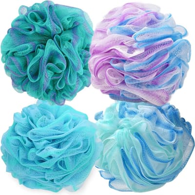 Extra Grote Exfoliërende Bad Spons - Set van 4 Verzorgende Douche Puffers voor een Zachte Huid