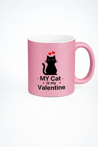 Roze Glitter Valentijnsmok 'My Cat is my Valentine' - Uniek Katten Cadeau